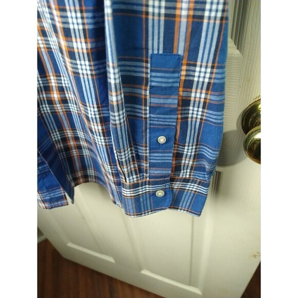 Chaps Men's Easy Care Cotton Long sleeve Button Down Shirt, Large, Blue Plaid - Picture 7 of 11